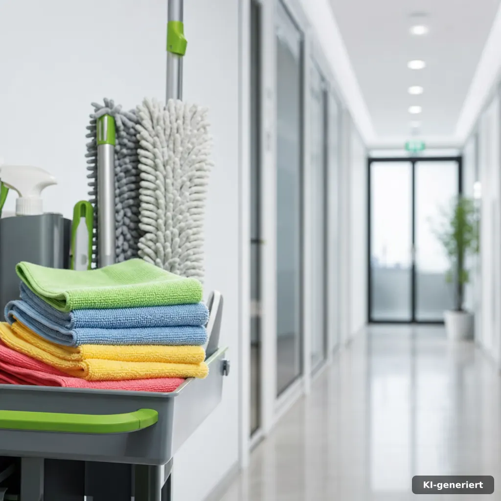 Sauberes Reinigungsequipment und geordnete Tücher für eine hygienische Vorgehensweise