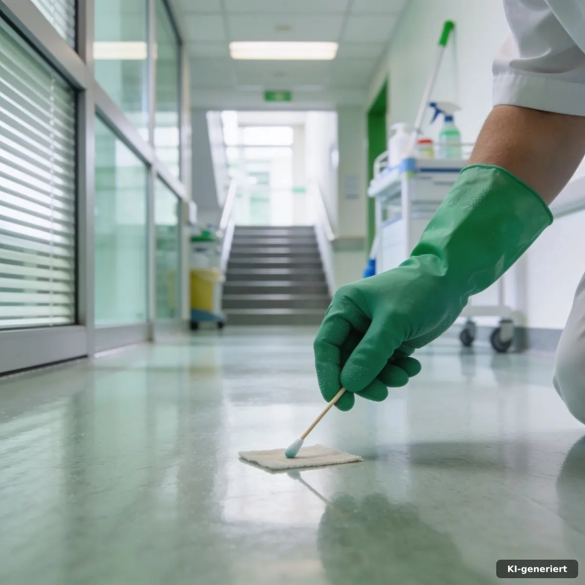 Detailprüfung einer Bodenfläche mit Abstrichmaterial und neutralem Prüfprotokoll