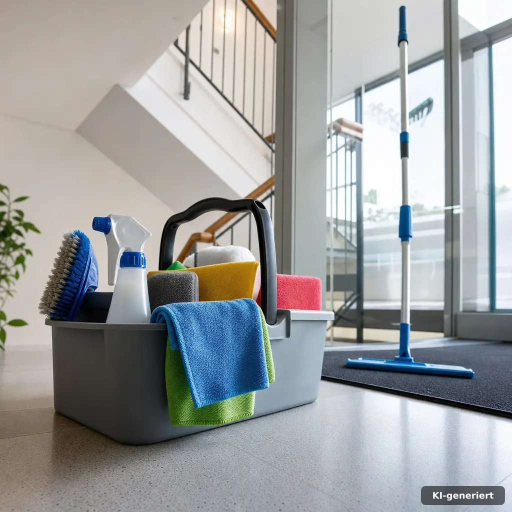 Profi-Reinigungsset für Treppenhausreinigung mit Mikrofasertüchern und Bürsten