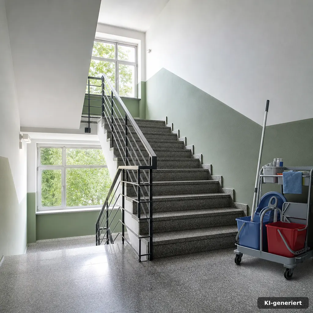 Sauberes Treppenhaus als Ergebnis einer strukturierten Unterhaltsreinigung Neustadt Aisch