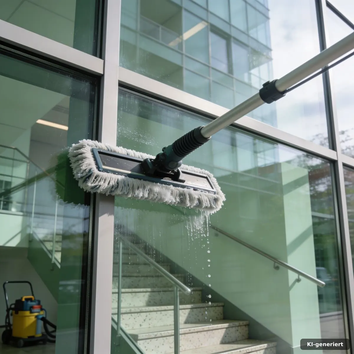 Professionelle Glasreinigung an einer modernen Bürofassade in Nürnberg