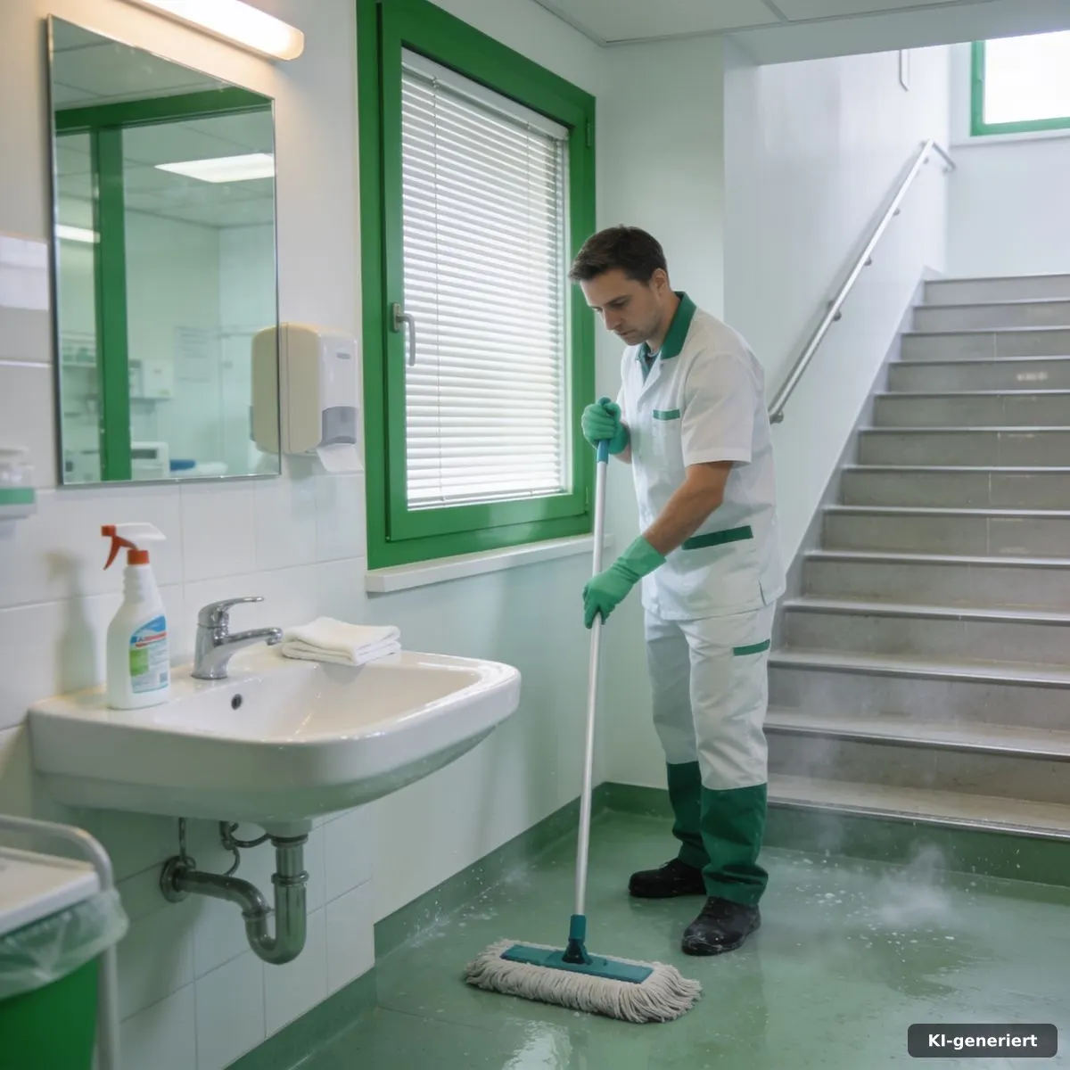 Hygienische Reinigung eines Sanitärbereichs in einer medizinischen Praxis