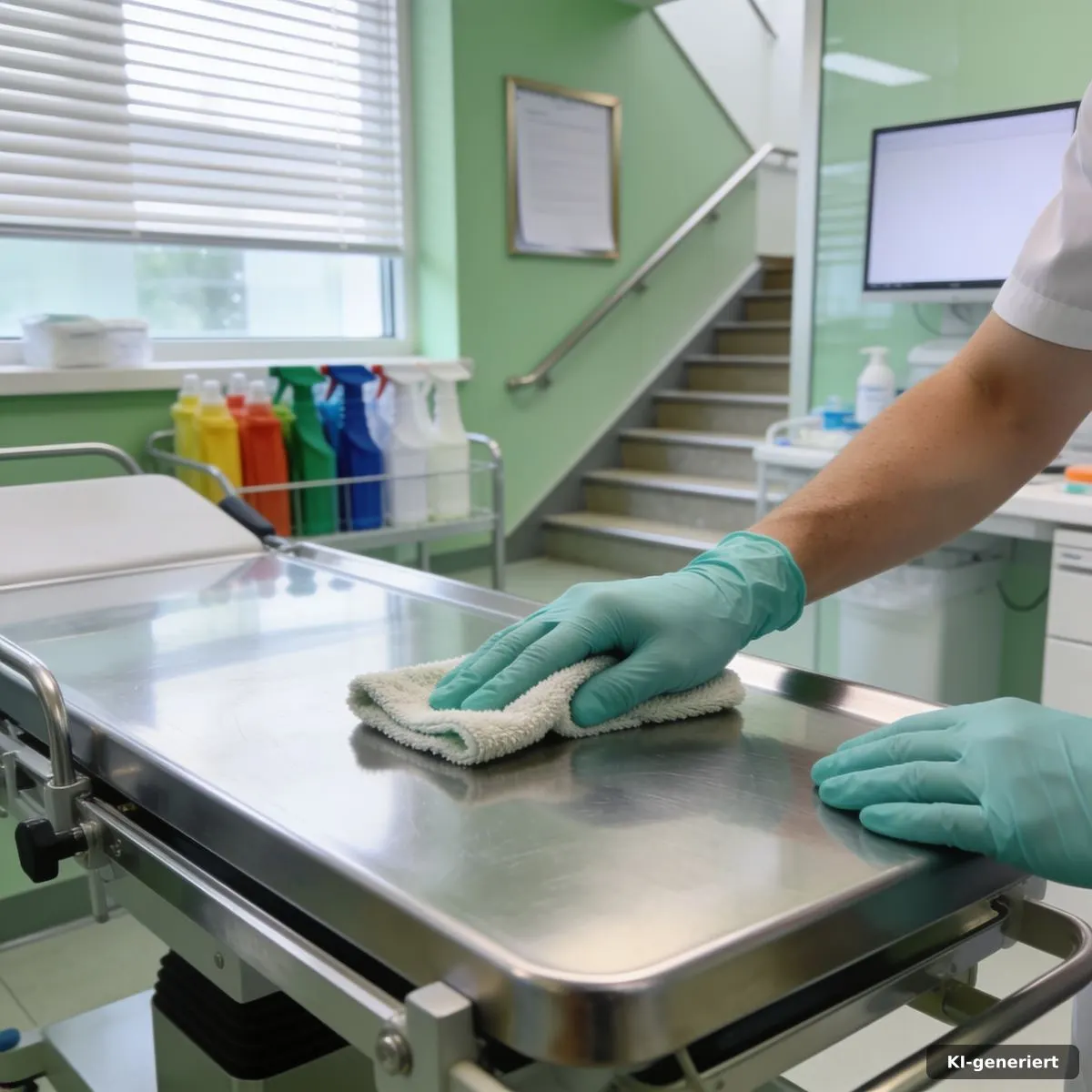 Detailaufnahme einer fachgerechten Flächenreinigung im Behandlungsbereich