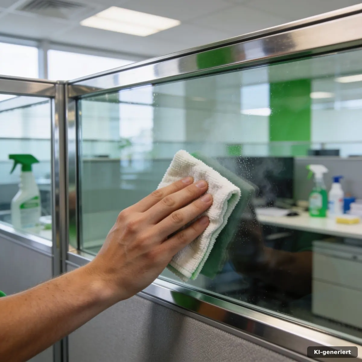 Streifenfreie Glasfläche im Büro mit professioneller Reinigung